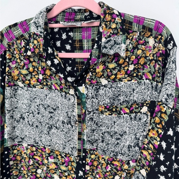 Way To Go Women's Vintage Floral Patchwork Longsleeve ButtonUp Blouse Size Large - Picture 3 of 6